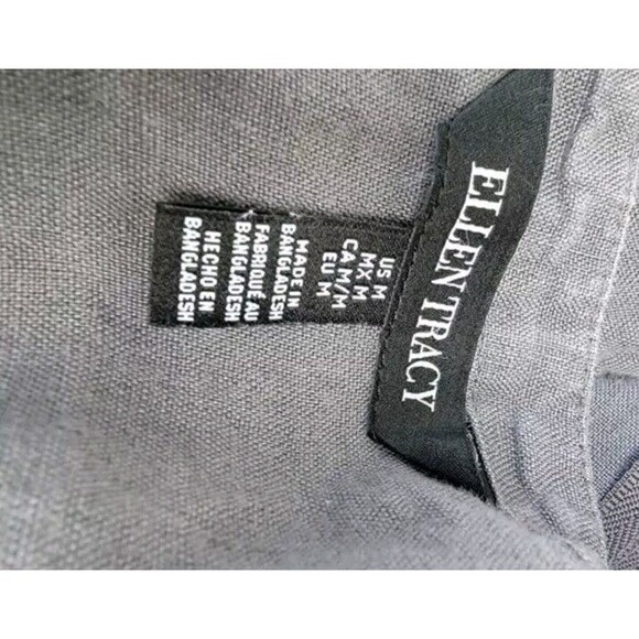 Ellen Tracy Linen Blouse Size M Gray Half Zip Top 3/4 Roll Tab Sleeves Medium - Picture 3 of 4